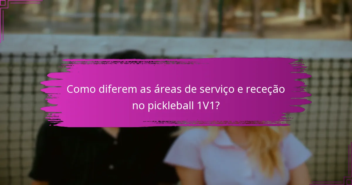 Como diferem as áreas de serviço e receção no pickleball 1V1?